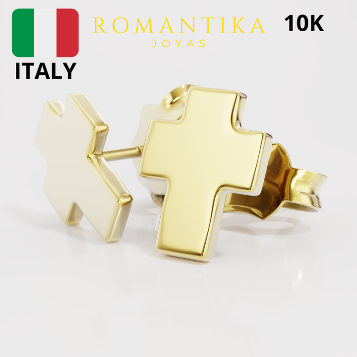 Aretes Broquel Cruz De Oro 10k