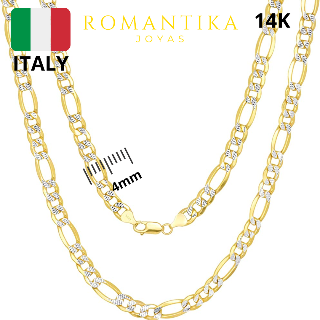 Cadena Figaro 3x1 Diamantada 4mm 14k