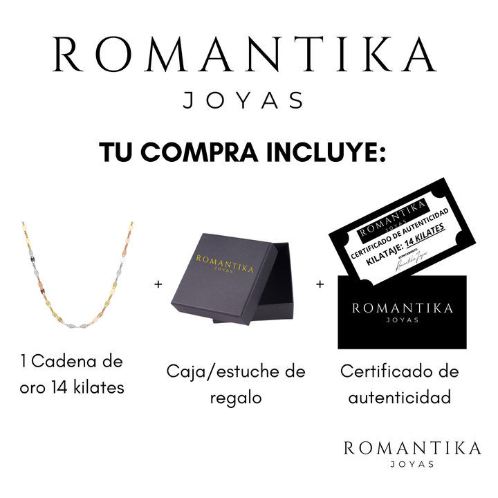Cadena Grano De Cafe 3 oros 1.5mm 14k
