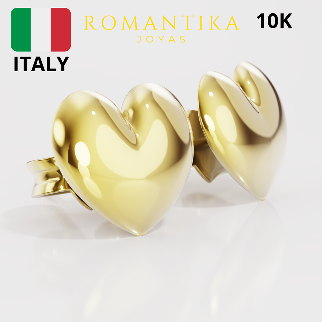 Aretes Broquel Corazón De Oro Sólido 10k