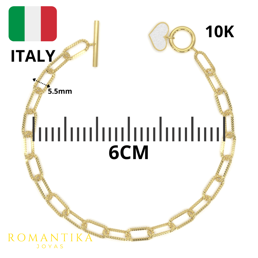 Pulsera Corazón Brilloso Paperclip 18cm 10k