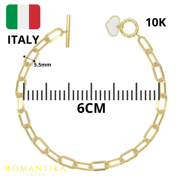 Pulsera Corazón Brilloso Paperclip 18cm 10k