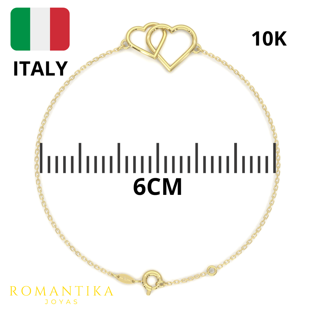 Pulsera Doble Corazon 18cm 10k
