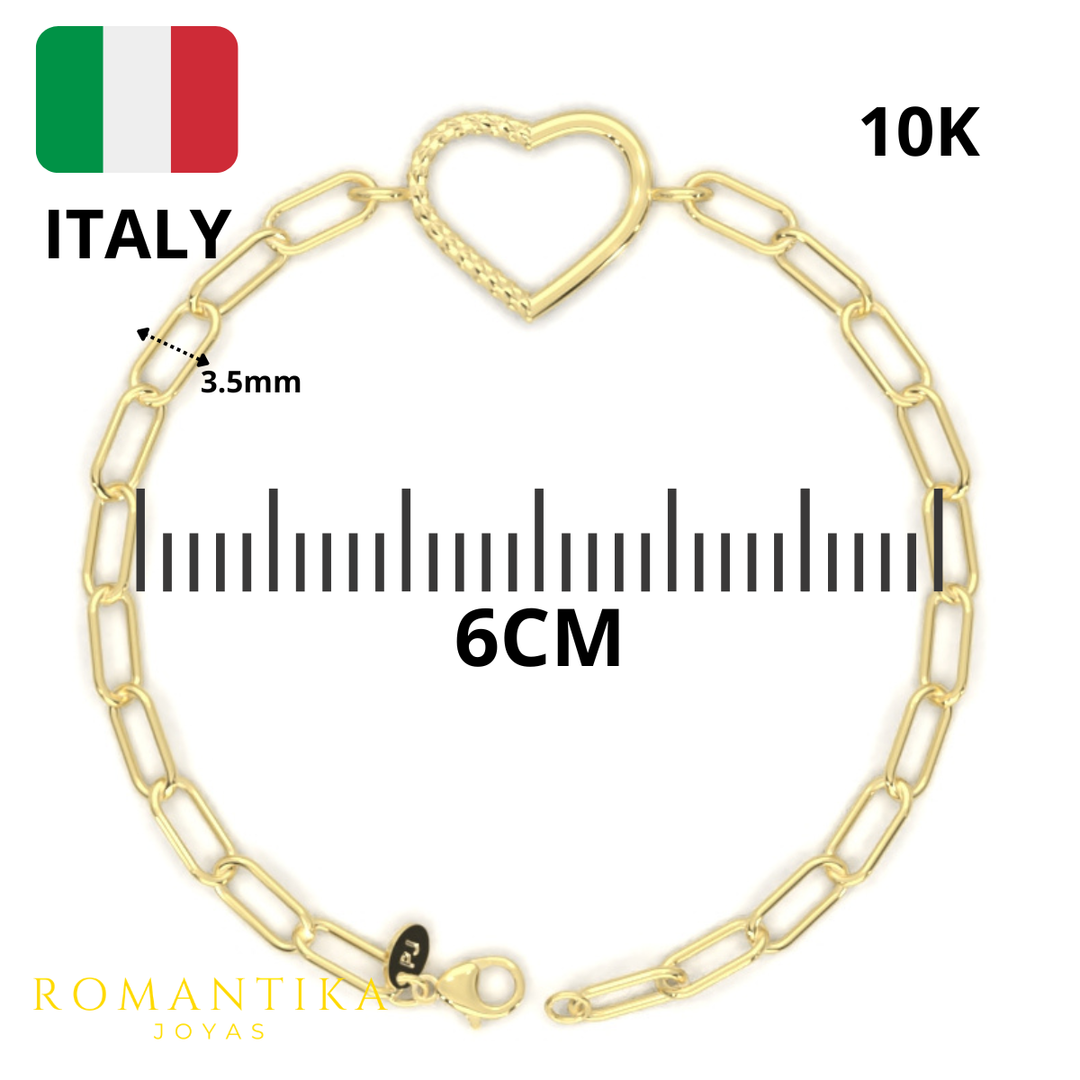 Pulsera Clip Corazón Mitad Facetado Oro 10k