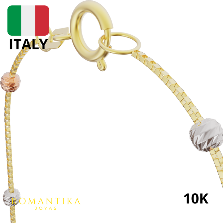 Collar Viviana Cubo 3 Oros Bolita Oro 10k