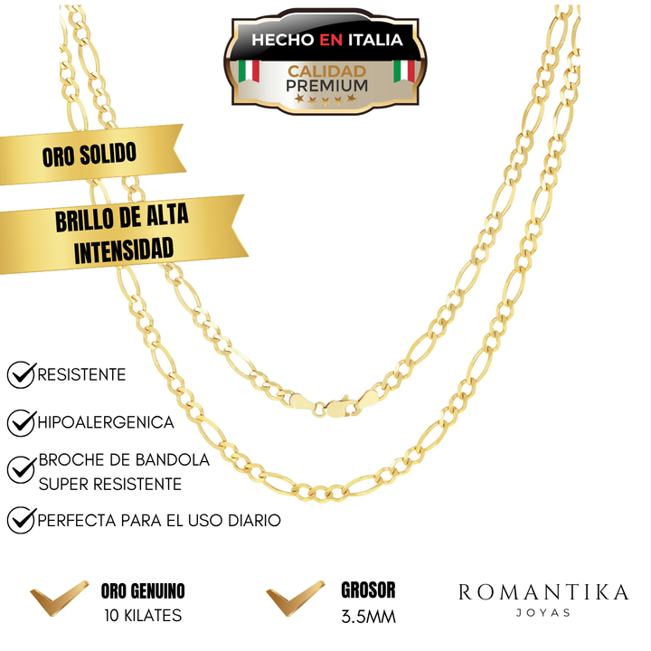 Cadena Figaro 3x1 Oro Solido 3.5mm 10k