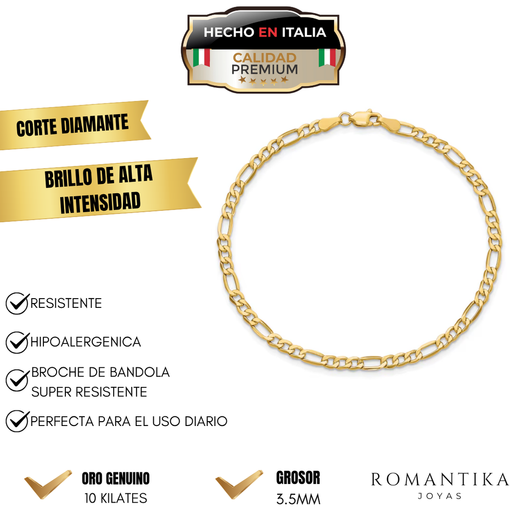 Pulsera Figaro 3x1 3.5mm 10k