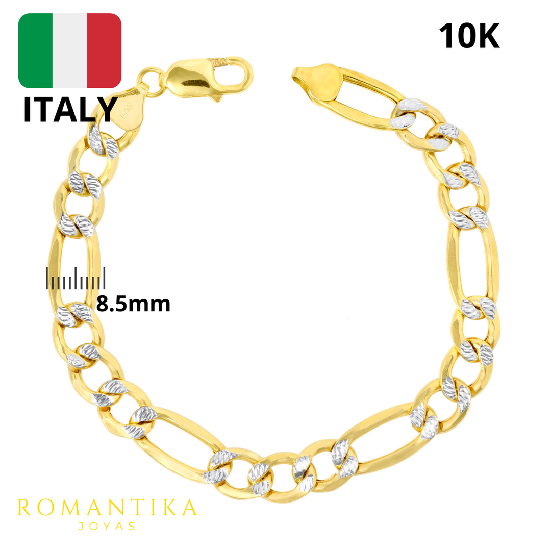 Pulsera Figaro 3x1 Diamantado 8.5mm 21cm 10k