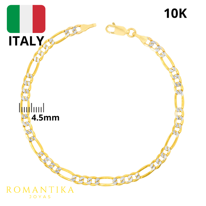 Pulsera Figaro 3x1 Diamantada Oro 4mm 10K
