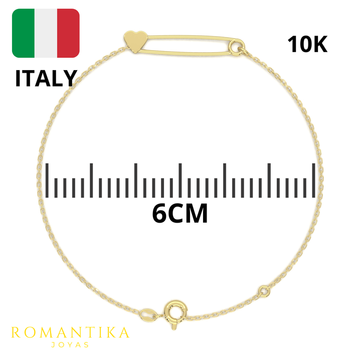 Pulsera Pasador Corazon 18cm 10k