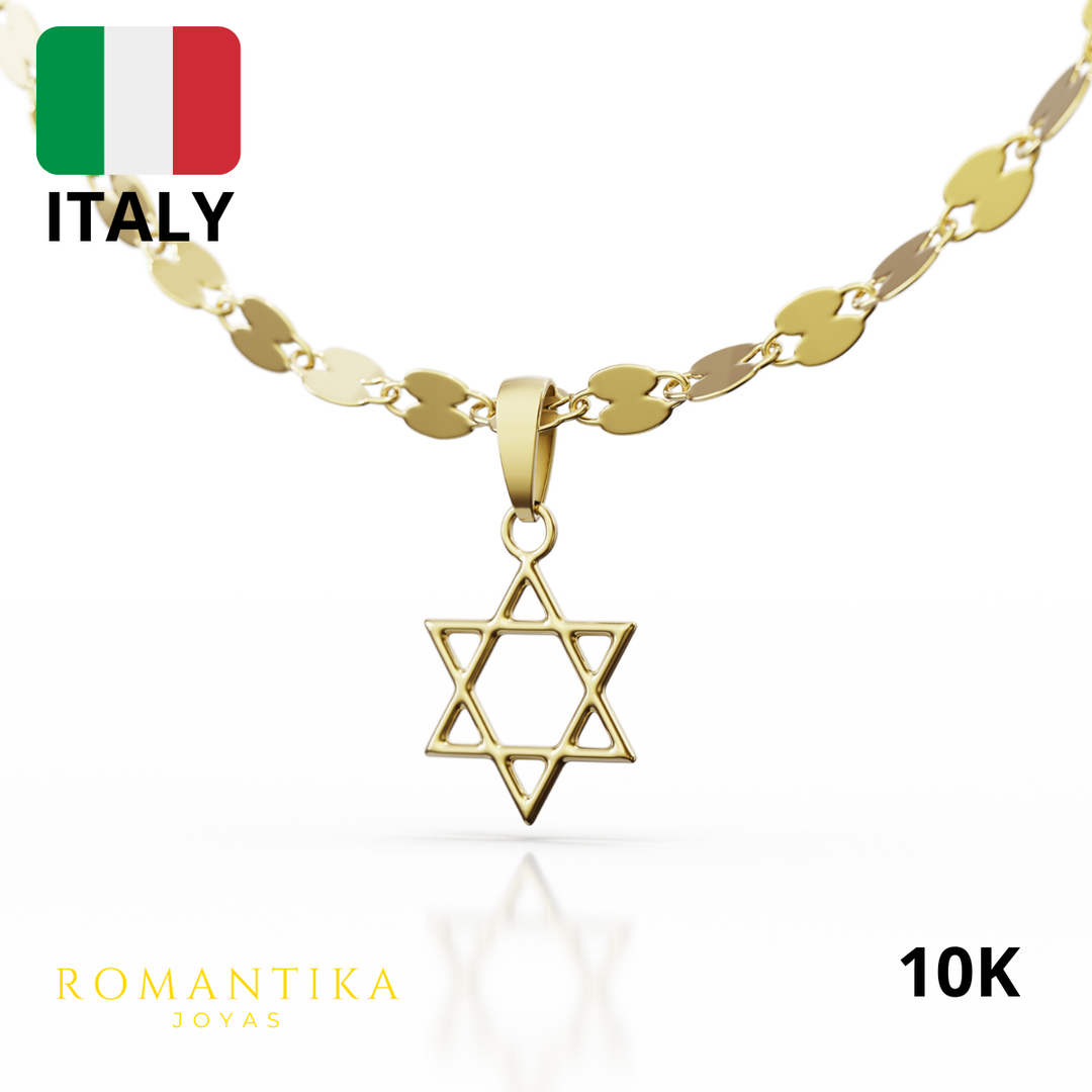 Collar Estrella De David Con Cadena 45cm Oro 10K