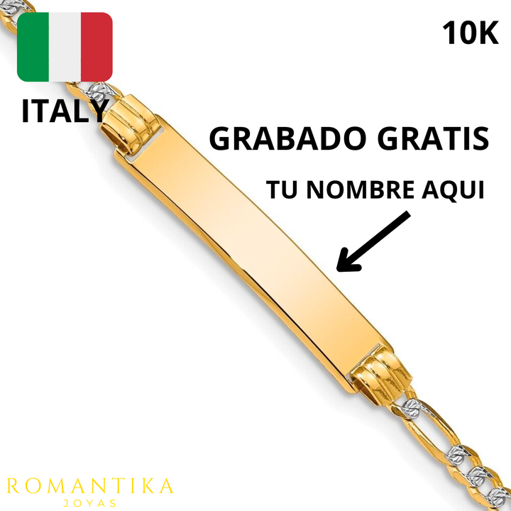 Esclava Figaro Diamantada Con Barra para Niños Oro 10k