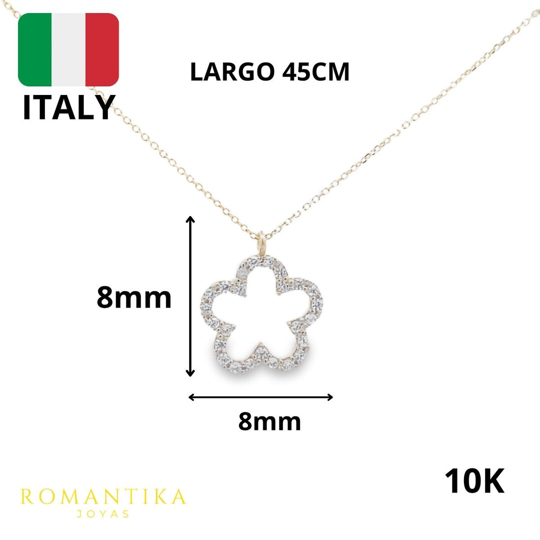 Collar Flor Con Zirconias 10k 45cm