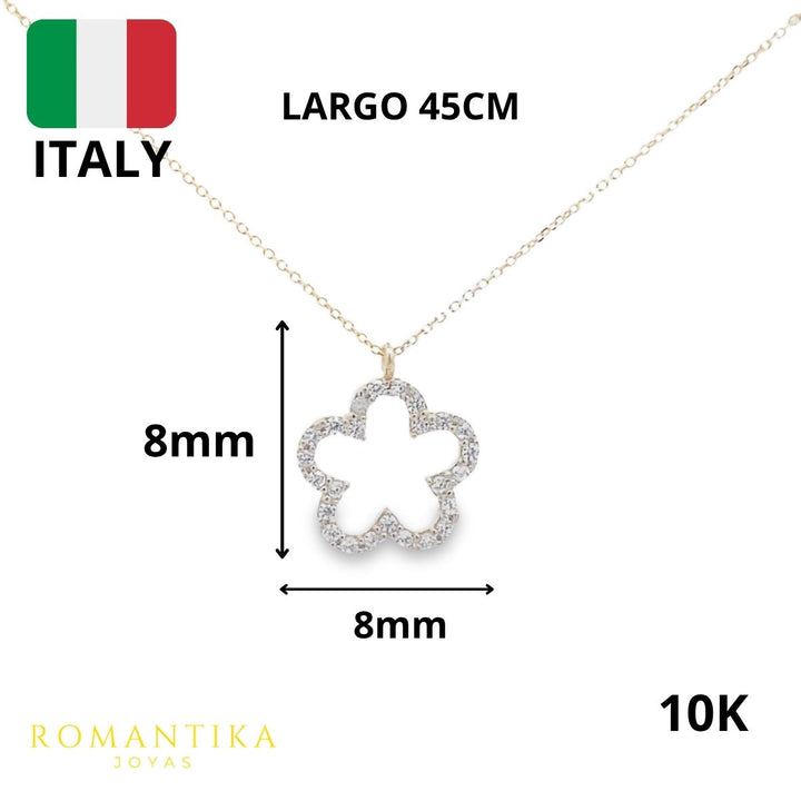 Collar Flor Con Zirconias 10k 45cm