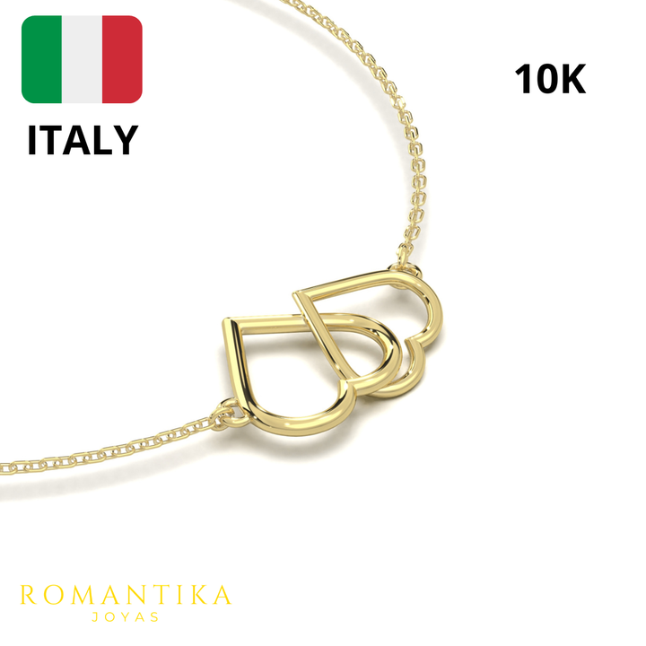 Pulsera Doble Corazon 18cm 10k