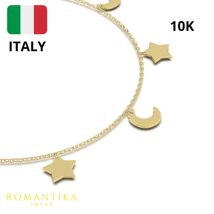 Pulsera Luna Estrellas 18cm 10k