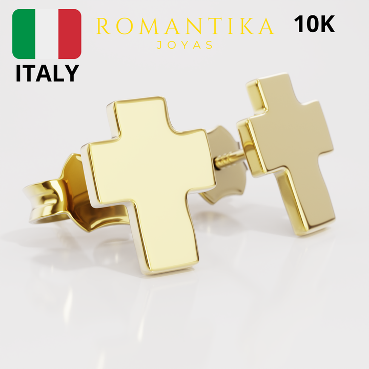 Aretes Broquel Cruz De Oro 10k