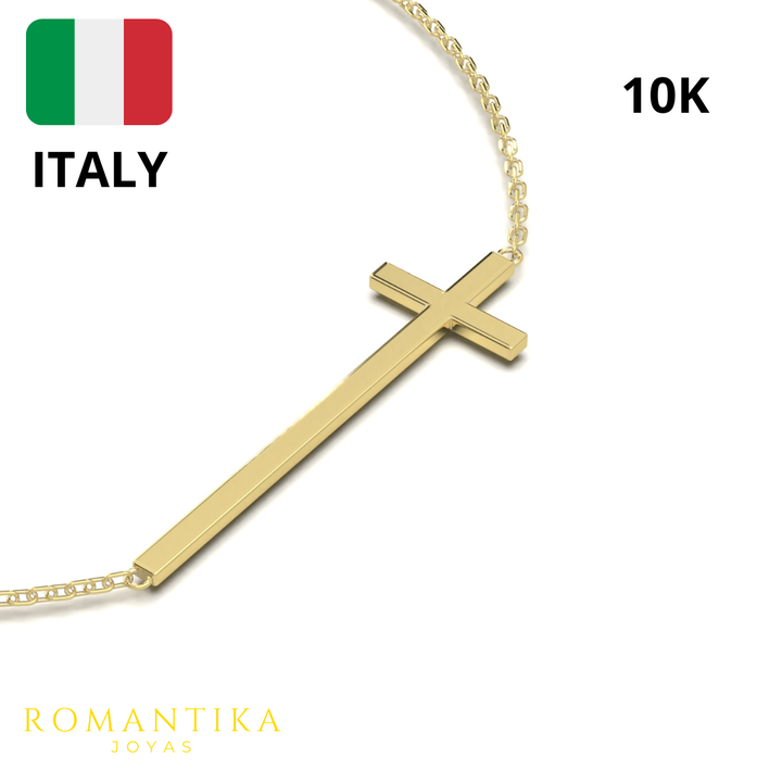 Pulsera Cruz Larga 18cm 10k
