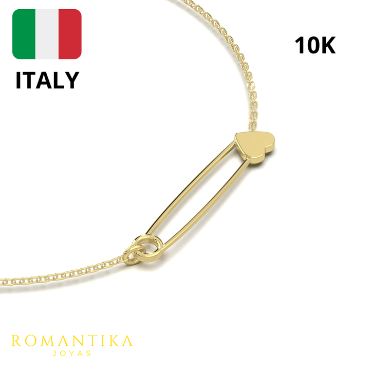 Pulsera Pasador Corazon 18cm 10k