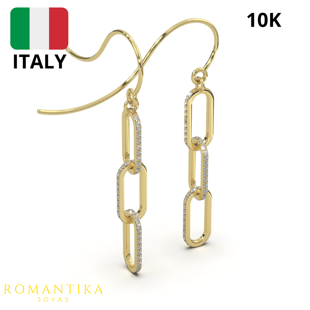 Aretes Pendientes Triple Paperclip 10k