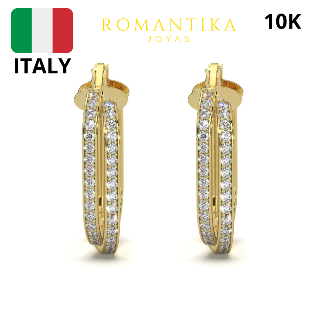 Arete Arracada Cuadrado Doble Brilloso Oro 10k