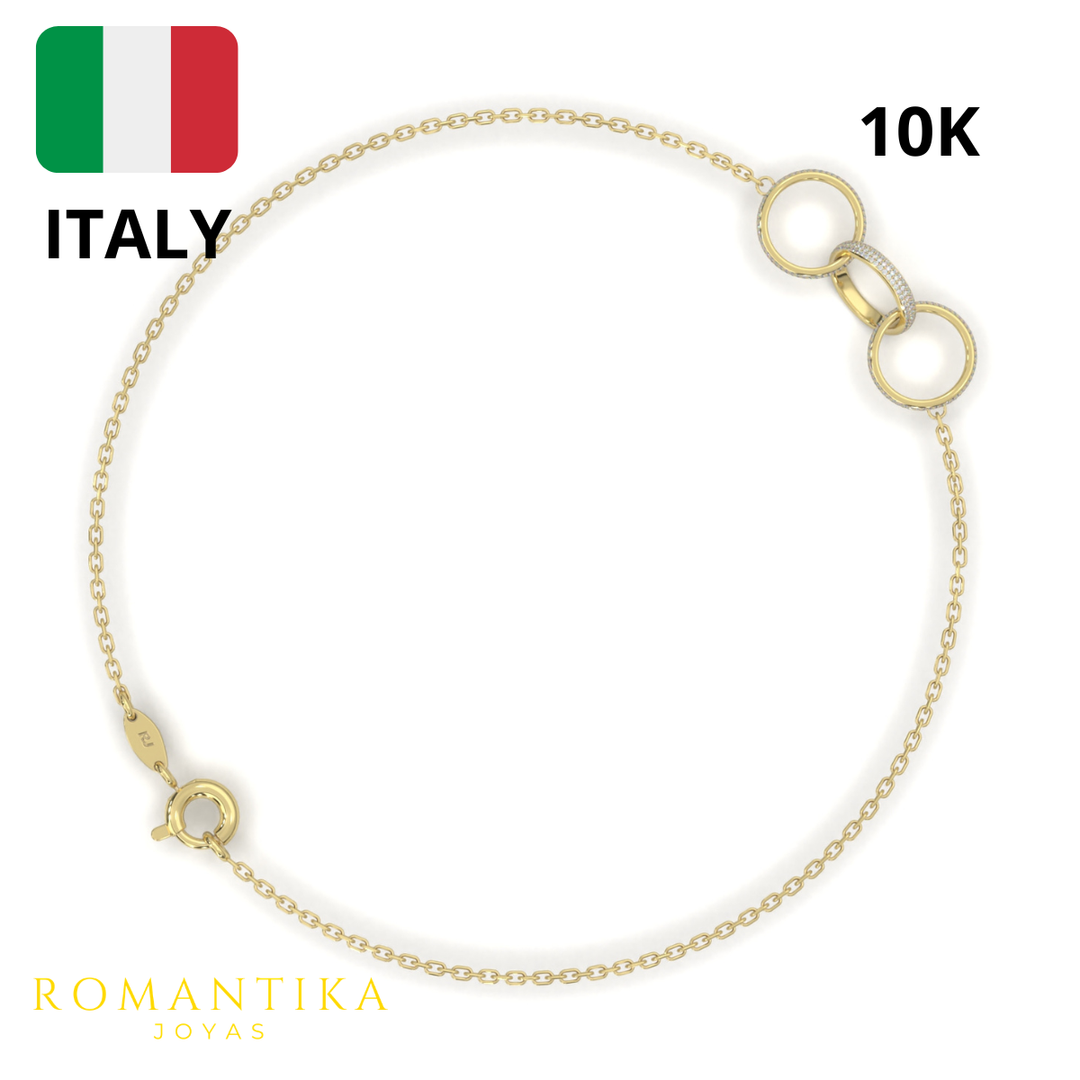 Pulsera Triple Aro Brilloso 18cm 10k
