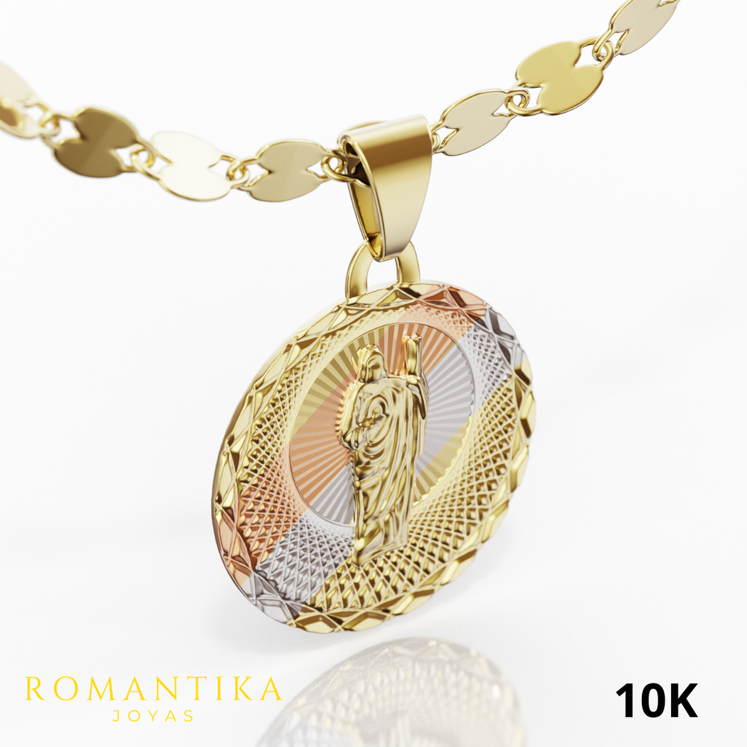 Collar con Medalla Virgen, San Judas Tadeo y Espíritu Santo Con Cadena 45cm 10k