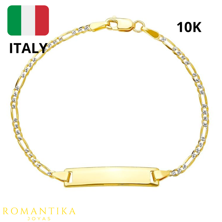 Esclava Figaro Diamantada Con Barra para Niños Oro 10k