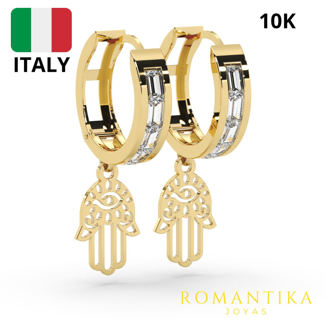 Aretes Huggie Arracada Mano De Fatima 10k
