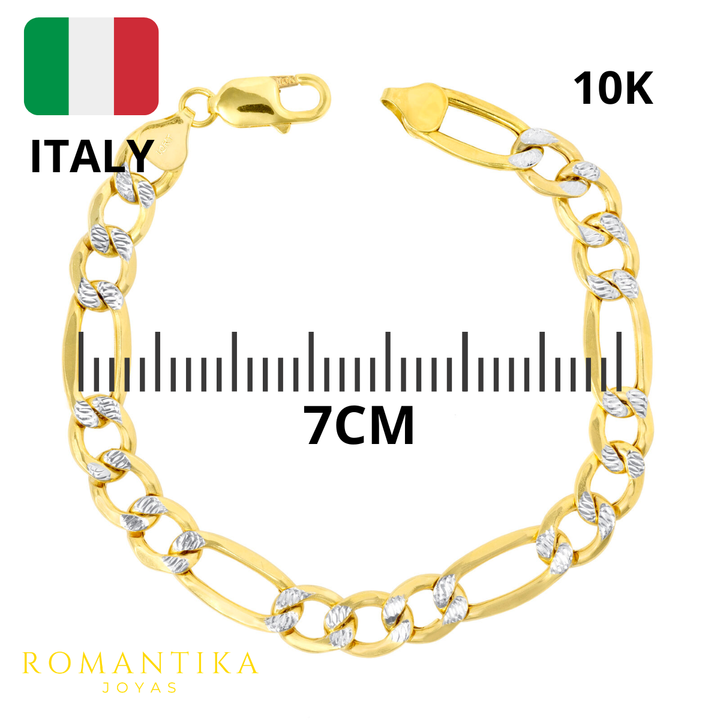 Pulsera Figaro 3x1 Diamantado 8.5mm 21cm 10k
