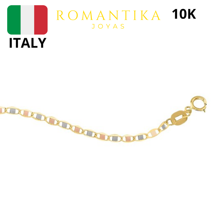 Pulsera Valentina Espejo Tres Oros 10k 18cm