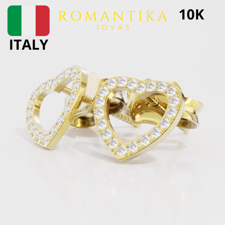 Aretes Broquel Corazón Con Zirconia 10k