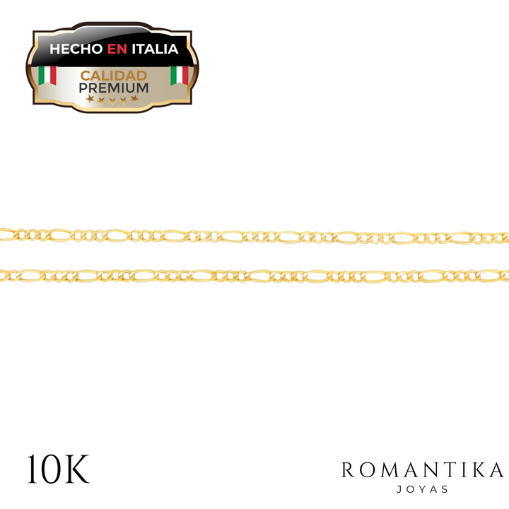 Cadena Fígaro Estilo Cartier 3x1  2mm 10k