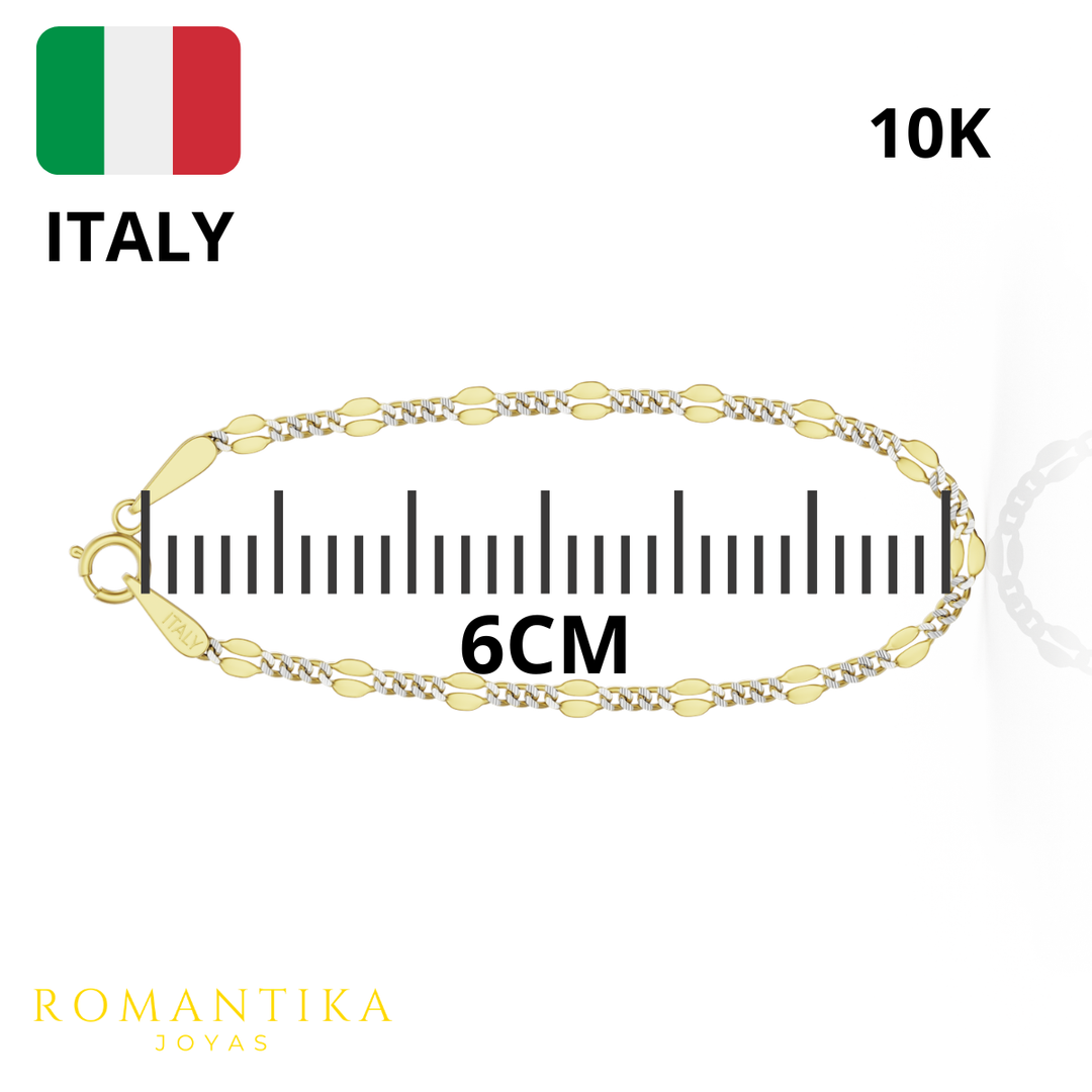 Pulsera Figaro Remache Cubana Diamantada 3mm 14k