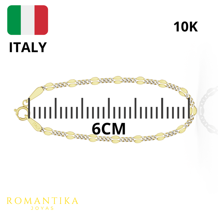 Pulsera Figaro Remache Cubana Diamantada 3mm 14k