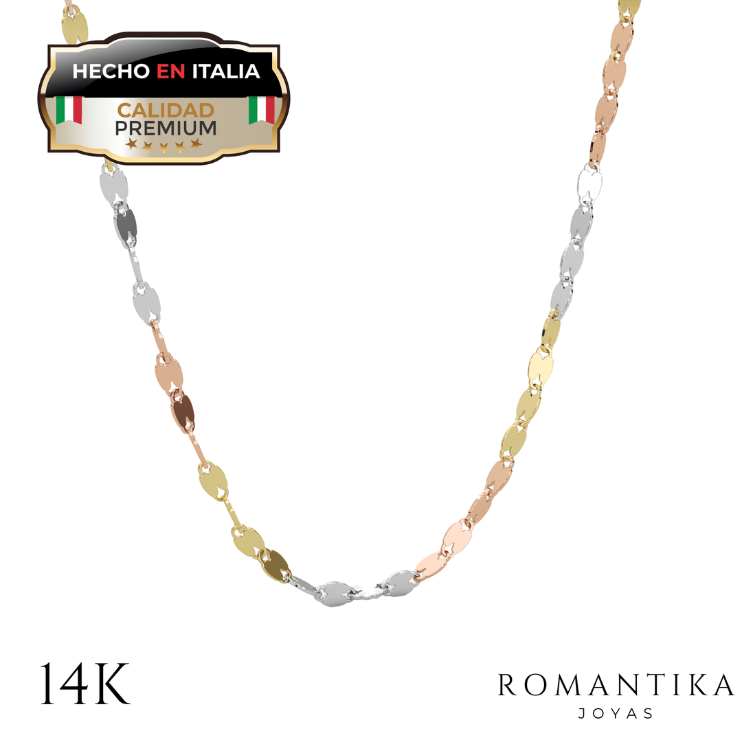 Cadena Grano De Cafe 3 oros 1.5mm 14k