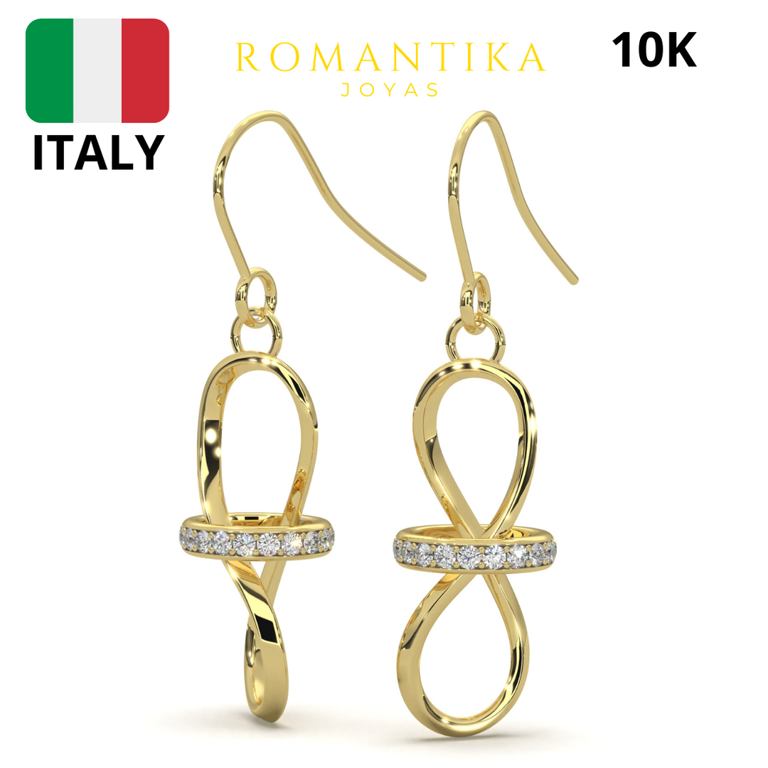 Aretes Pendiente Infinito Con Aro Brilloso 10k