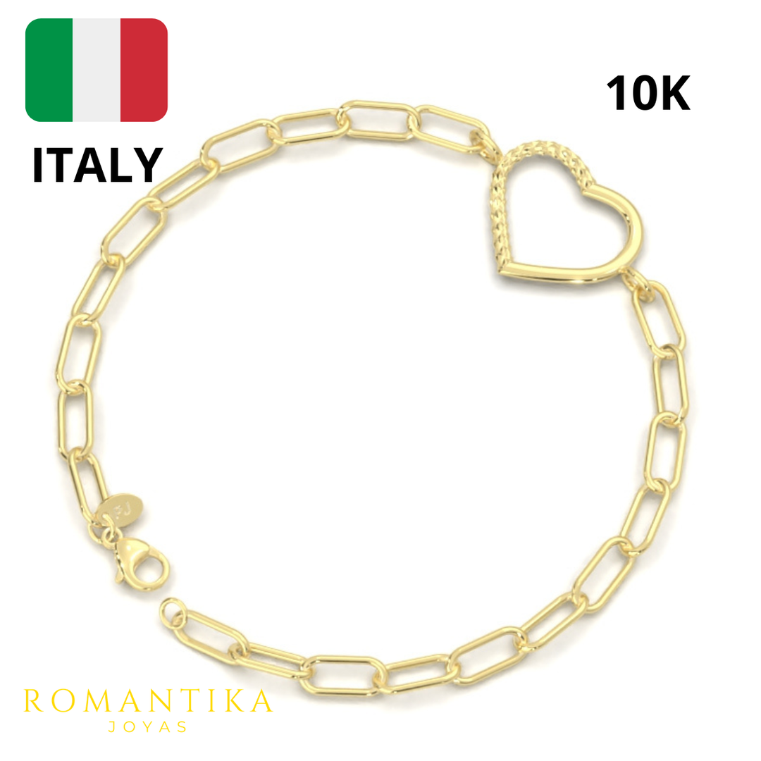Pulsera Clip Corazón Mitad Facetado Oro 10k