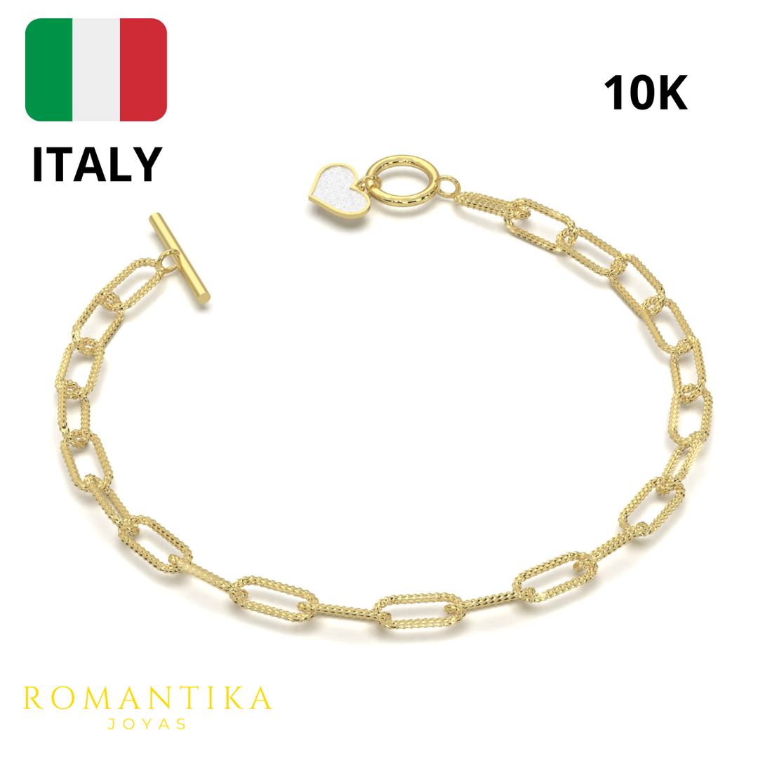 Pulsera Corazón Brilloso Paperclip 18cm 10k