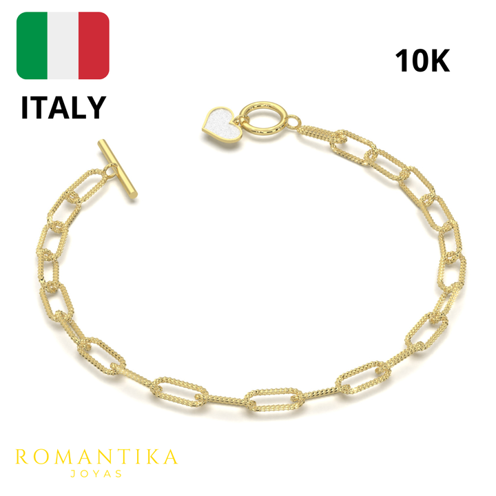 Pulsera Corazón Brilloso Paperclip 18cm 10k