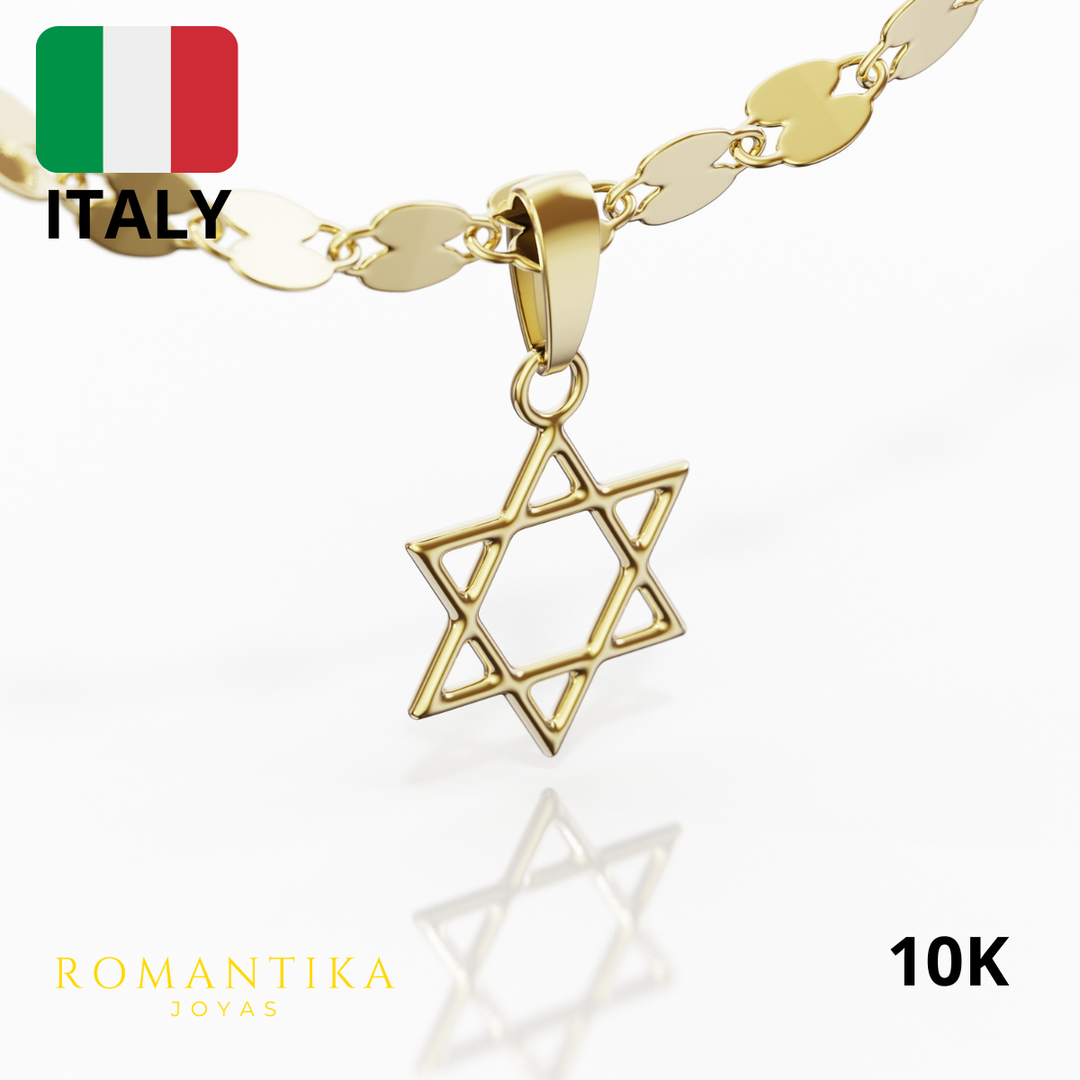 Collar Estrella De David Con Cadena 45cm Oro 10K