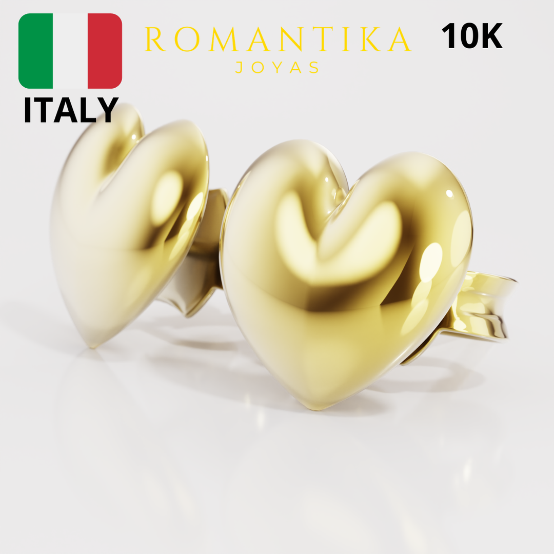 Aretes Broquel Corazón De Oro Sólido 10k
