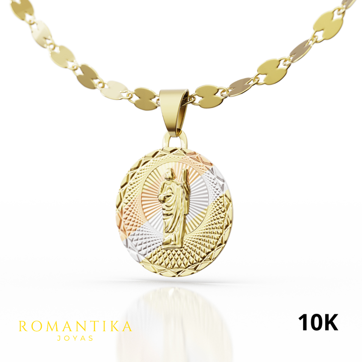 Collar con Medalla Virgen, San Judas Tadeo y Espíritu Santo Con Cadena 45cm 10k