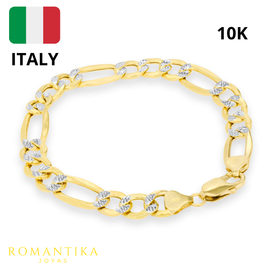 Pulsera Figaro 3x1 Diamantado 8.5mm 21cm 10k