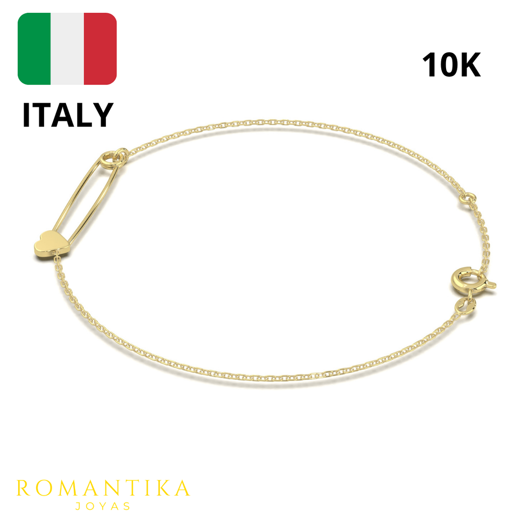Pulsera Pasador Corazon 18cm 10k