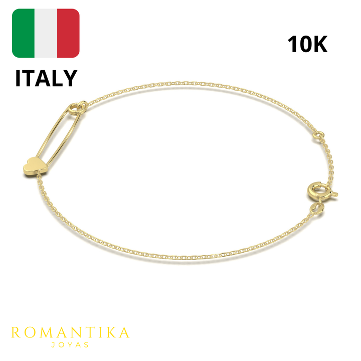 Pulsera Pasador Corazon 18cm 10k