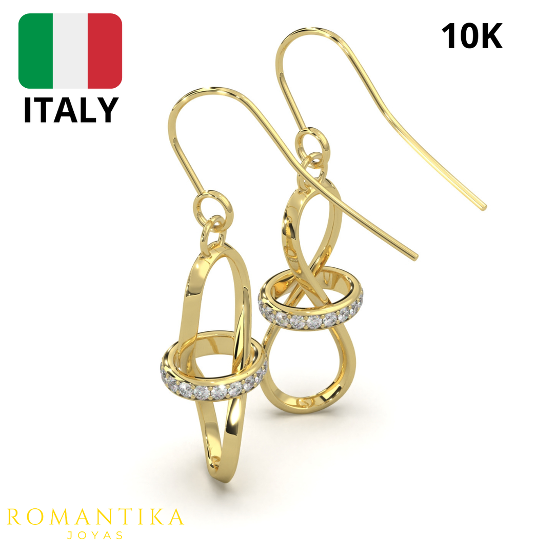 Aretes Pendiente Infinito Con Aro Brilloso 10k