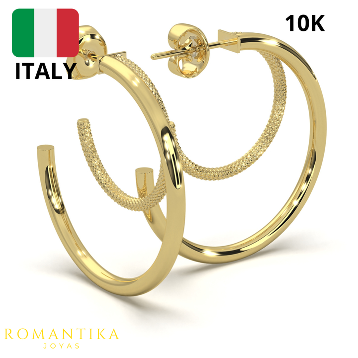 Arracada Tubular Doble Facetado Oro 10k