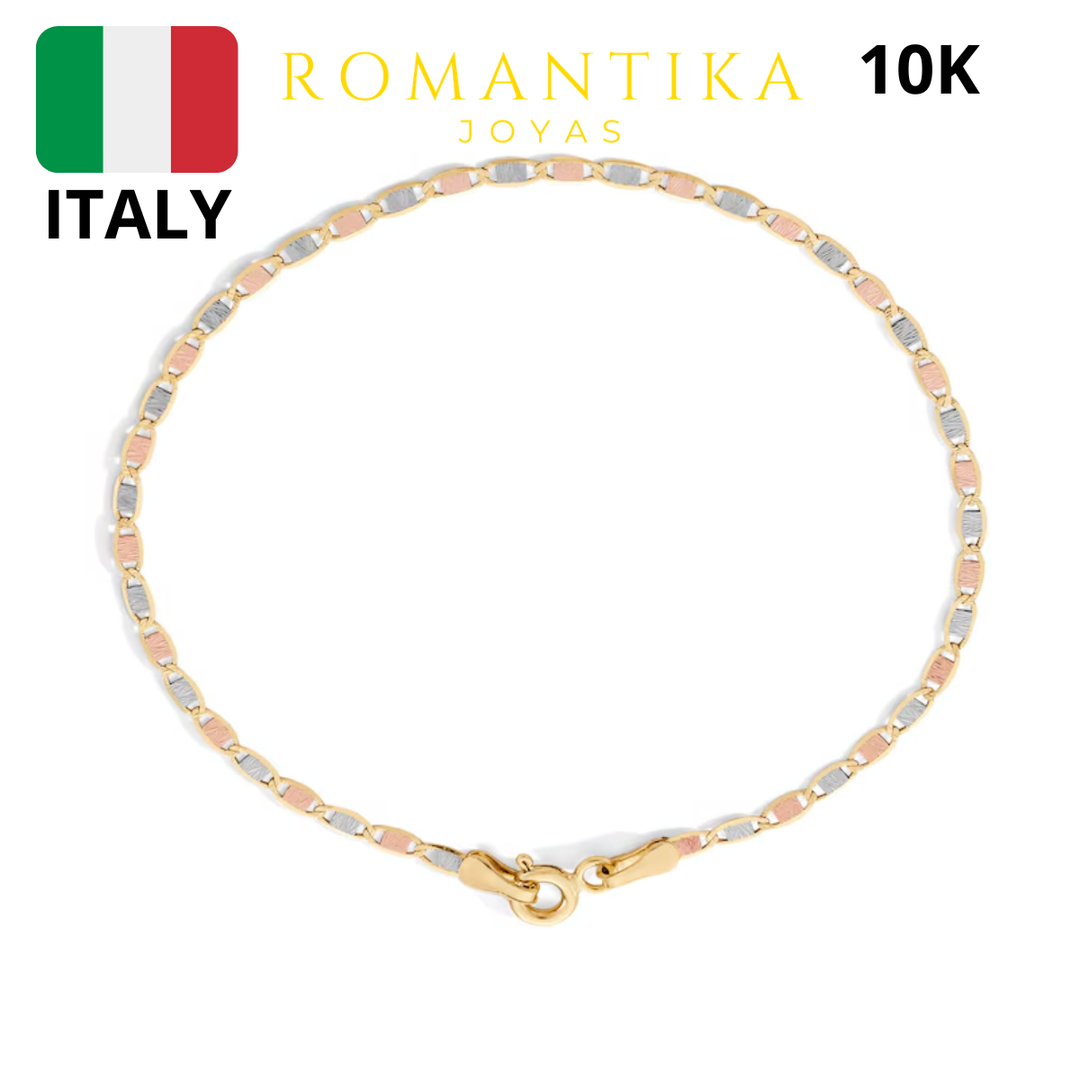 Pulsera Valentina Espejo Tres Oros 10k 18cm