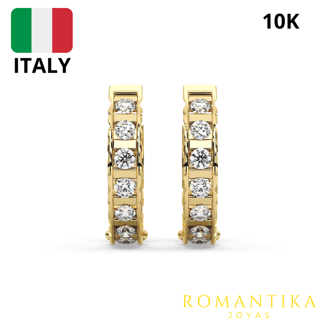 Aretes Huggies Vaciadas Facetadas 10k